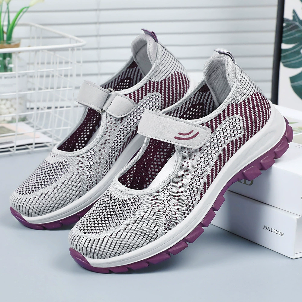 Footwear, summer breathable shoes for mother with velcro for leisure, for middle age, soft sole, for import