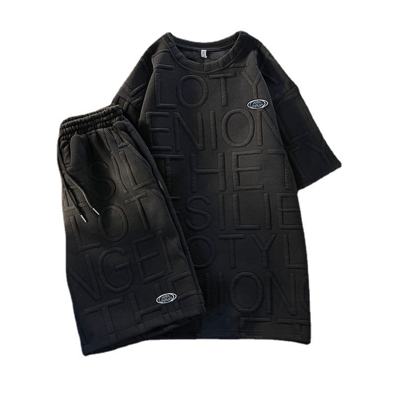 Ensemble streetwear tendance pour homme - T-shirt à manches courtes imprimé graphique et short ample, tenue décontractée (blanc/gris/noir, tailles M-3XL)_voghion.com