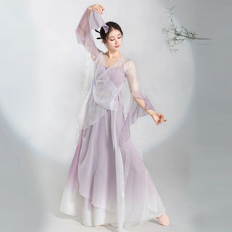 White Classical Dance Clothing suit Elegant Gauze Clothing Practice Clothing Dance Folk Dance Performance Clothing Han Element Skirt Top