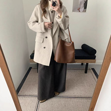 简约气质两件套双面羊毛大衣2025新款西装百搭毛呢外套女大翻领