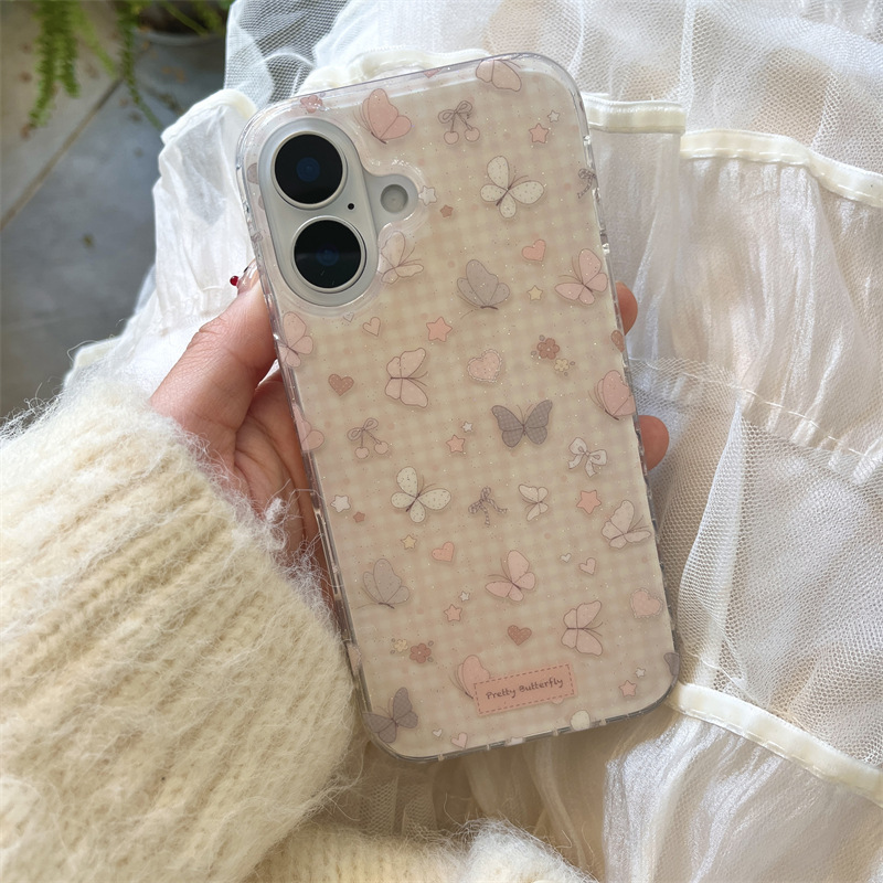Mariposa a cuadros simple para Apple 15promax funda para teléfono móvil 16pro femenino 14/13 personalidad iPhone16PM