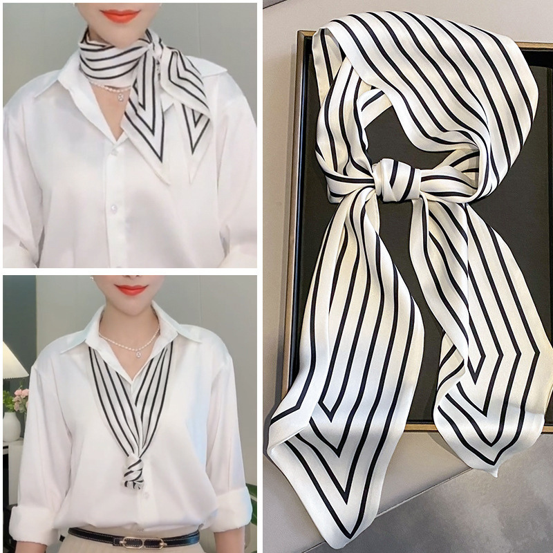 Long Small Silk Scarf Women's Summer Neck Stylish Fashion Tie Hair Ribbon Bag Hair Band Matching Shirt Neck Belt Belt
