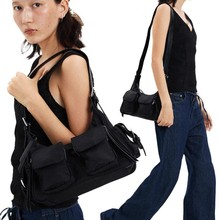 日韩多口袋设计机车包腋下包百搭尼龙布手提包单肩斜挎包女工厂批