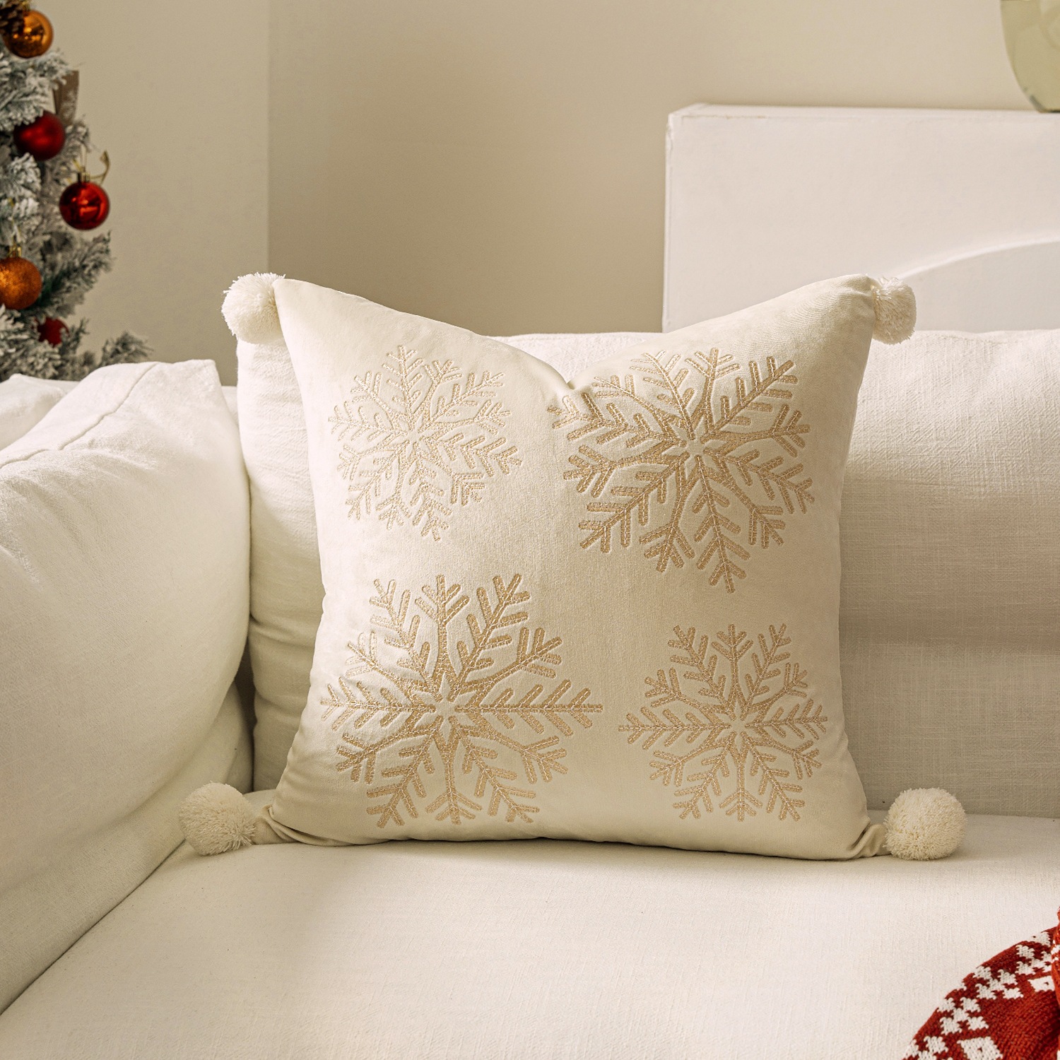 Ventas transfronterizas en caliente de alce árbol de Navidad estampado almohada cubierta de nieve de otoño y invierno bordado estilo de decoración de vacaciones atmósfera cojín cubierta