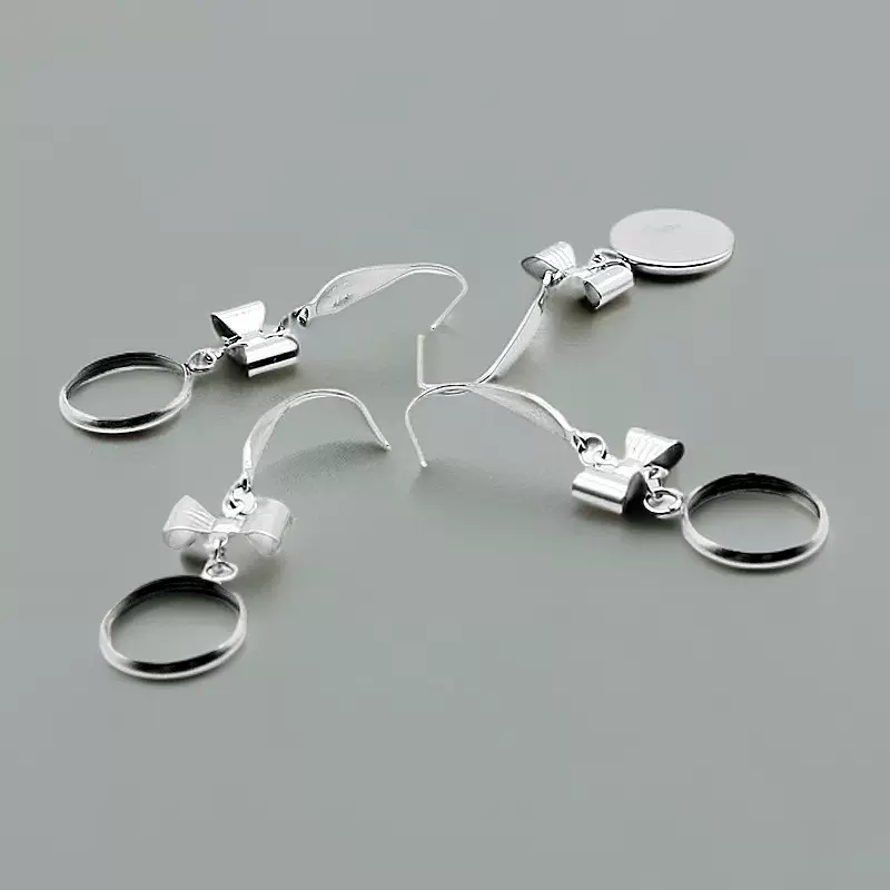 不锈钢圆盘耳钩简约大气带蝴蝶结耳盘 手工diy耳饰配件厂家批发