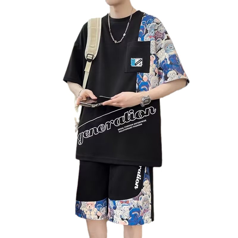Camisa de manga corta ropa traje de verano de los Hombres Nuevo personalizado impreso de moda estilo de Hong Kong suelta juventud media manga
