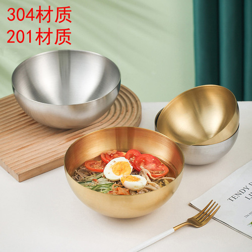 Korean cold noodle bowl outdoor stainless steel single-layer golden bibimbap noodle bowl soup basin barbecue restaurant salad bowl