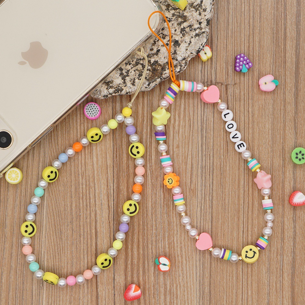 Nihaojewelry Wholesale Accessories Mixed Color Round Beads Yellow Smiley Face Mobile Phone Lanyard display picture 7