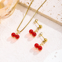 欧美跨境饰品新款樱桃项链可爱甜美仿真食玩小清新简约百搭锁骨链