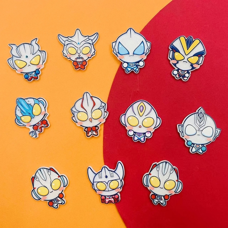 Bag-Style Fine Glitter Phone Case Q Badge Pendant Brooch Acrylic Fridge Magnet Cartoon Version Patch DIY Ultraman