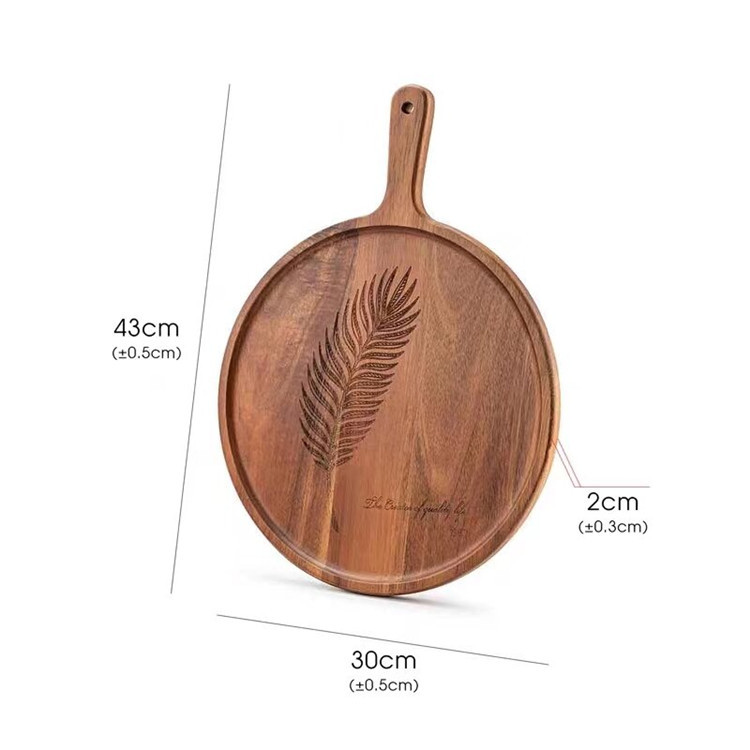 Mango redondo bandeja láser patrón de madera Placa de pizza de madera maciza creativo queso occidental queso pan filete placa
