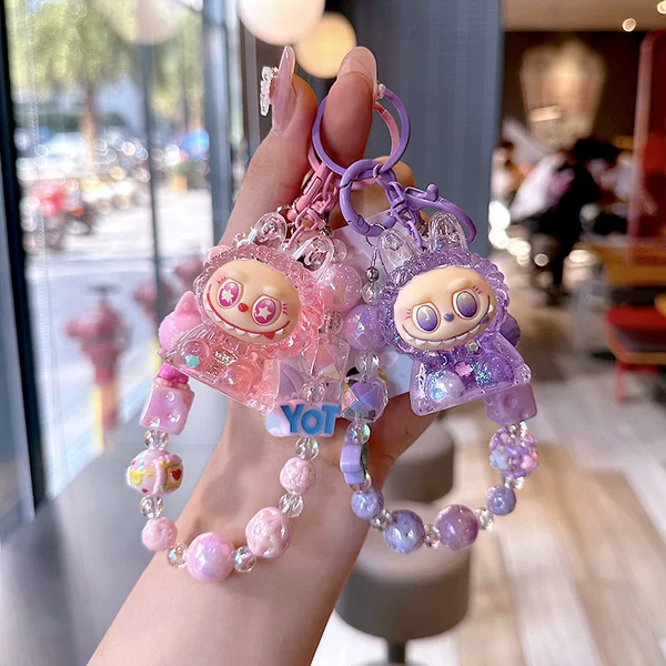 Trendy Rabbit Cartoon Phone Case Bead Chain Keychain Plush Doll Backpack Liquid Sand Bottle Small Pendant Gift