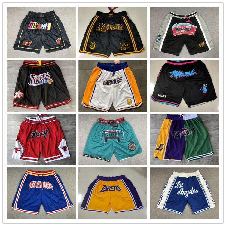 Pocket-style Supersonic 76ers Pistons Bulls Nuggets Lakers Rockets Magic Raptors embroidered basketball shorts Pocket-style Supersonic 76ers Pistons Bulls Nuggets Lakers Rockets Magic Raptors embroidered basketball shorts