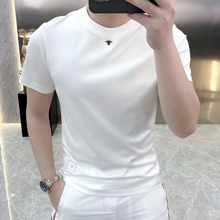 Summer Cross-Border Foreign Trade Rider European Embroidered Little Bee Slim Short-Sleeved Men's T-Shirt Half-Sleeved Round Neck Internet Celebrity Sweatshirt Summer Cross-Border Foreign Trade Rider European Embroidered Little Bee Slim Short-Sleeved Men's T-Shirt Half-Sleeved Round Neck Internet Celebrity Sweatshirt