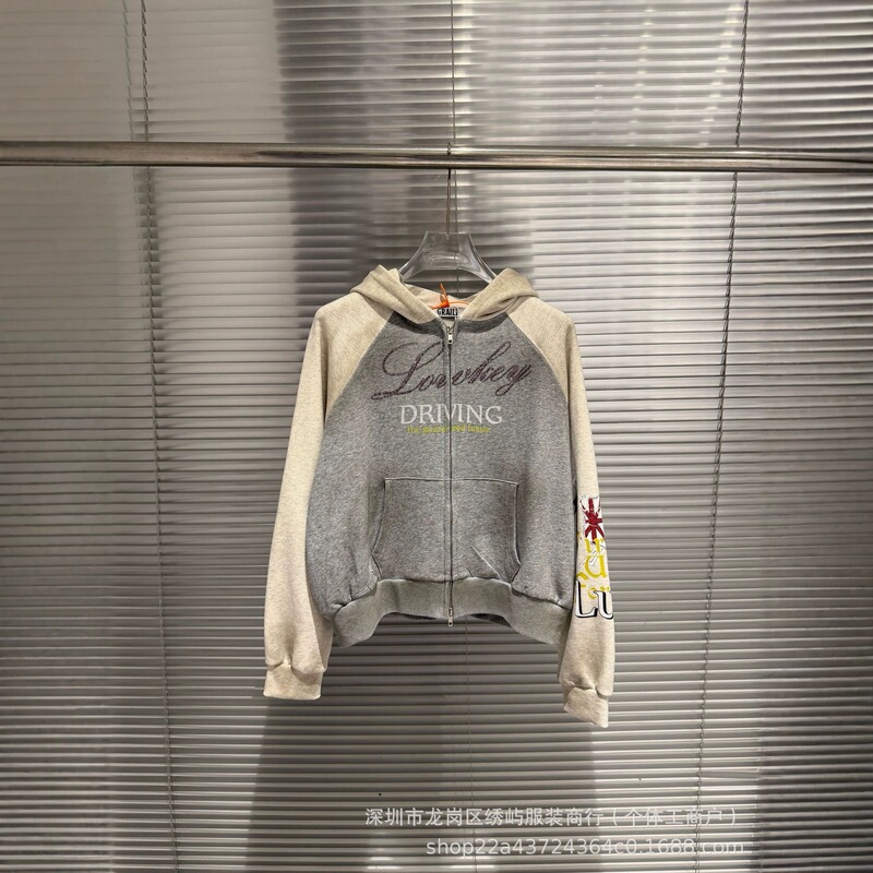 2026 Spring and Autumn New Model Gr@ilz Vintage Hand-painted Gradient Color Rhinestone Letter Zipper Hoodie 2026 Spring and Autumn New Model Gr@ilz Vintage Hand-painted Gradient Color Rhinestone Letter Zipper Hoodie