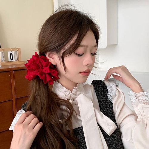 Easy Mengling Style Chanel Wind Red Lace New Year Atmosphere Flat Fabric French Lace Hair Ring