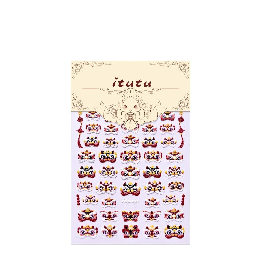 Nueva marea nacional auspiciosa despierta león manicuras estilo nacional encantador atraer la fortuna danza de león relieve del Festival de Primavera pegatinas de uñas al por mayor