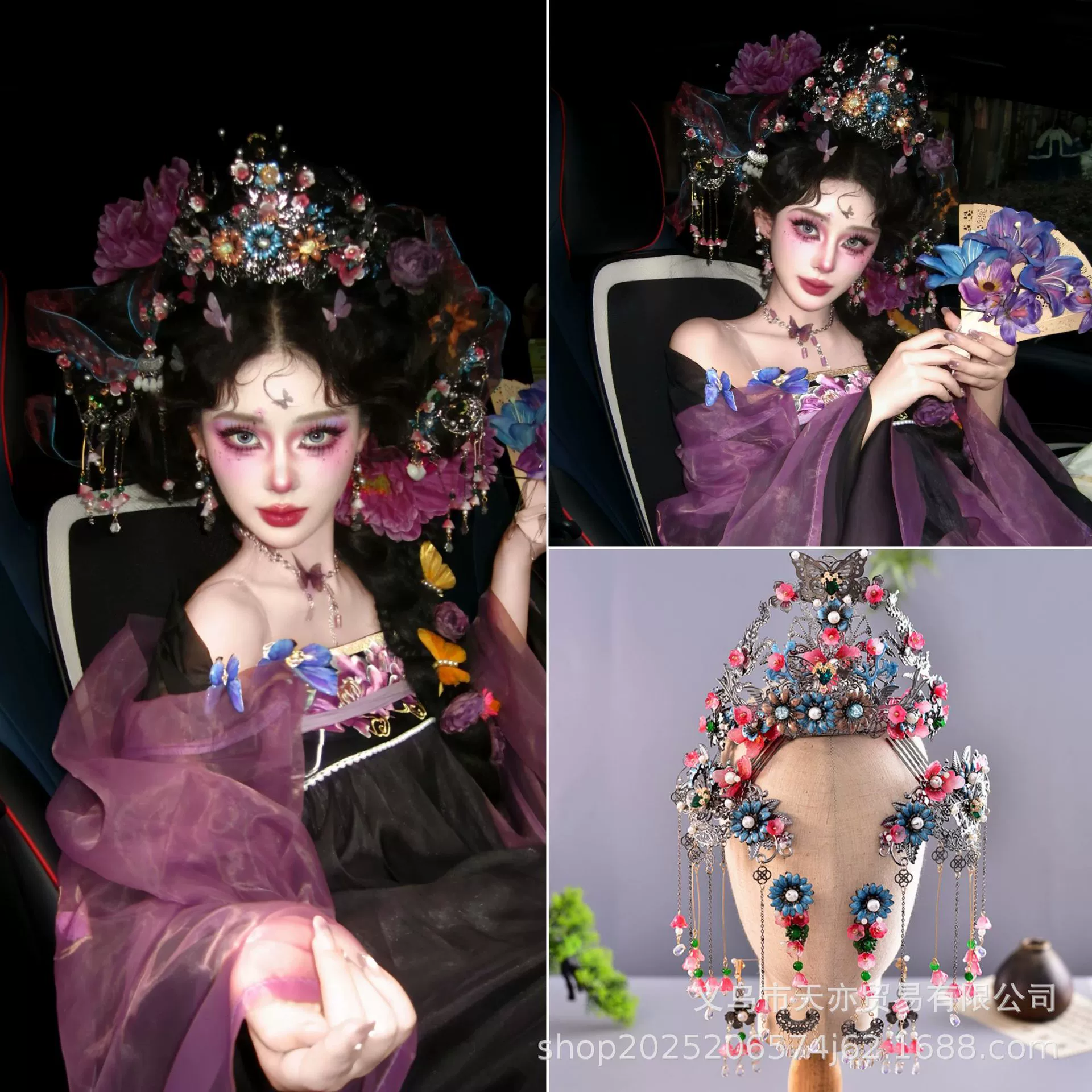 Китайский оригинальный сладкий темный стиль, ретро, ​​старый цвет, ниша Qing Han, женские аксессуары, корона для волос, комплект украшений на голову