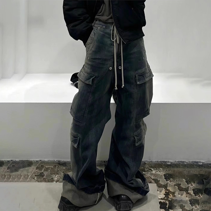 Men's Clothing VINTAGE GARC niche trendy brand RO style wide leg multi pocket flared distressed jeans men's vibe cotton_voghion.com