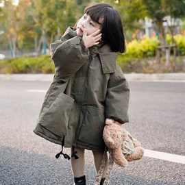 童装儿童韩版冬季新品棉服女童加绒加厚派克服洋气中长款工装棉袄