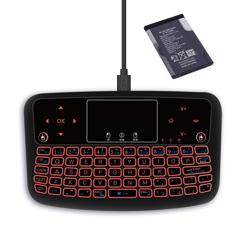 Mini teclado inalámbrico ardilla voladora aérea carga transfronteriza panel táctil plano teclado de control remoto retroiluminado de 7 colores