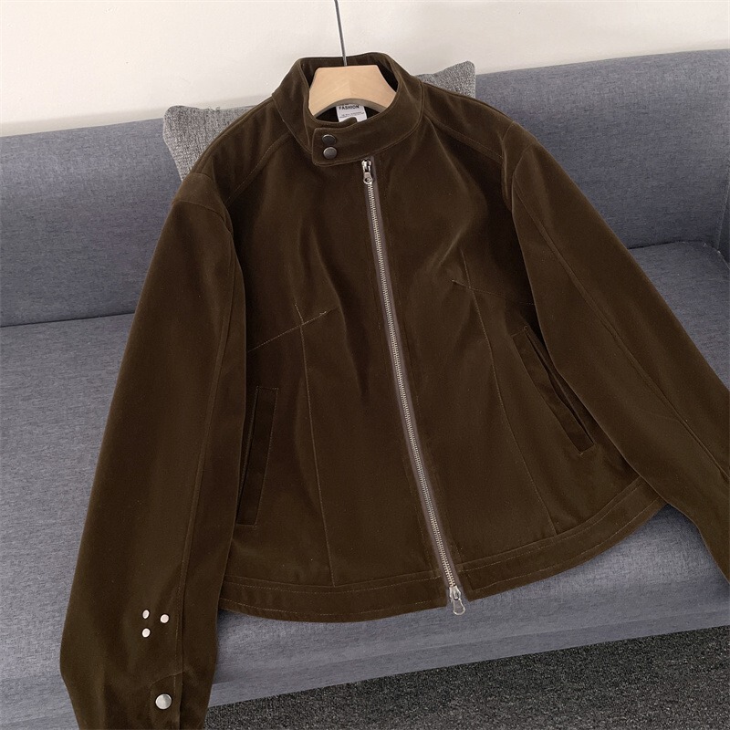 Autumn American Modern Retro Style New Brown Harrington Stand-Collar Jacket Men's Style Suede Jacket