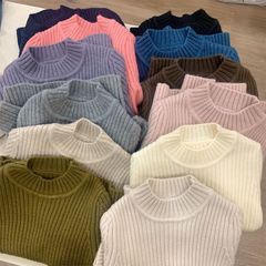 Children's sweater autumn and winter half-length turtleneck ribbed base shirt for boys and girls, babies, hooded soft and thick warm innerwear 0158