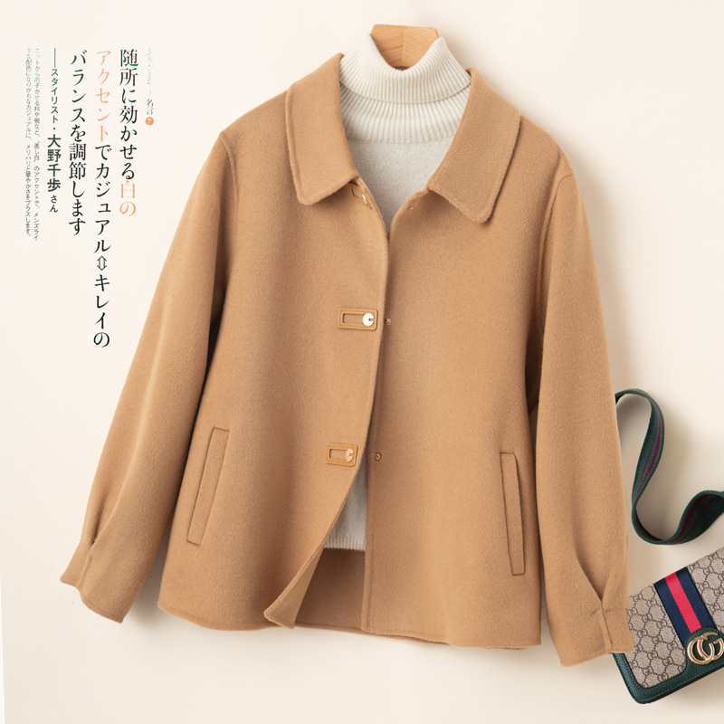 24 Autumn and Winter New 100 Pure Wool Double-Sided Woolen Coat Lapel Solid Color Short Women's Coat with Pocket 24 Autumn and Winter New 100 Pure Wool Double-Sided Woolen Coat Lapel Solid Color Short Women's Coat with Pocket