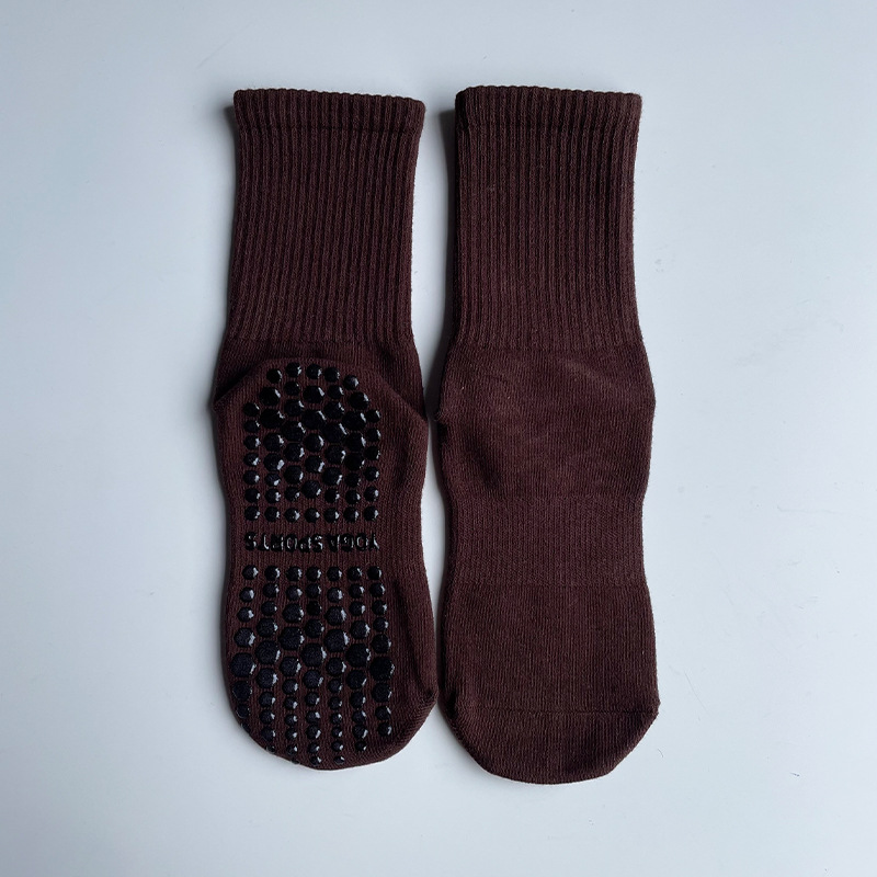 Calcetines de yoga para mujer, calcetines a media pantorrilla para otoño e invierno, para fitness, danza, pilates, profesionales, antideslizantes, deportivos, de algodón puro, para mujer.