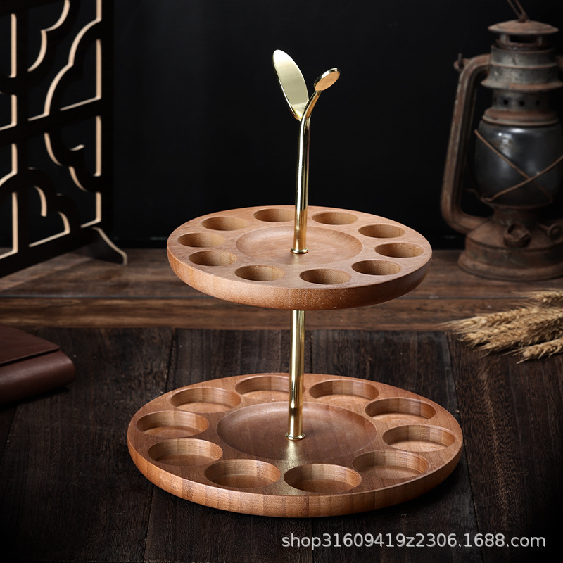 Portavasos de madera de estilo chino titular de la taza de vino blanco titular de la taza de la bala pequeña copa de vino estante de almacenamiento de decoración titular de la taza de bambú hogar estante de madera