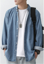 2021年秋款男长袖潮流百搭男装工装衬衣宽松时尚纯色衬衫休闲外套