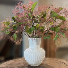 法式复古小众款白色竖纹ins桌面玻璃花瓶鲜花插花摆件