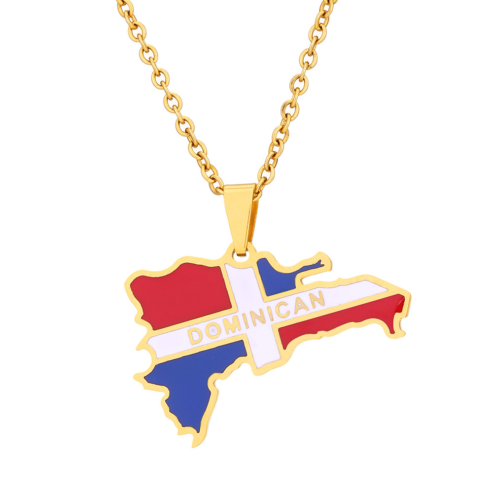 Collana con ciondolo in acciaio al titanio con mappa dominicana per uomo e donna, collana di coppia in acciaio inossidabile, accessori di tendenza_voghion.com