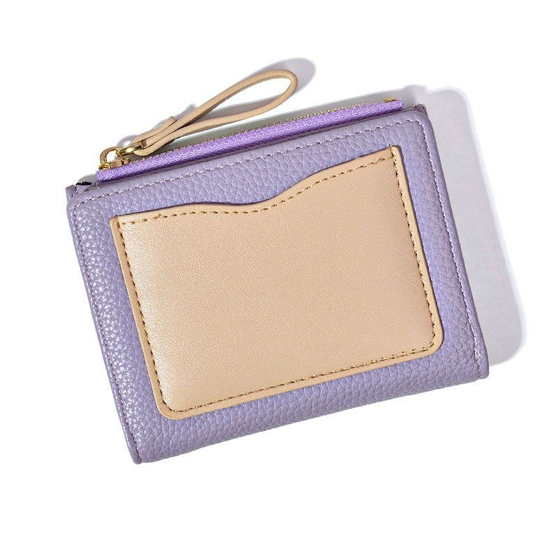 Cartera pequeña con patrón de lichi de color de contraste retro simple, bolso de tarjeta de cambio corto para mujer, bolso todo en uno, clip de nicho para estudiantes