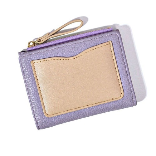 Retro Color-Block Litchi-Grain Mini Wallet for Women, Short Design—Combines Coin & Card Storage, Ins-style Niche Pick with Zipper Closure, Perfect for Students