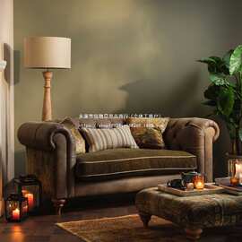 法式拉扣布艺沙发样板间美式客厅小户型双人位复古怀旧沙发家具