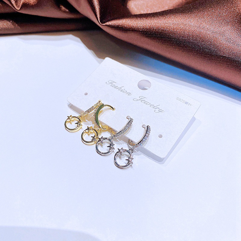 Fashion Earrings Refined Zircon Micro Inlaid Star Smiley Face Ear Clip Earrings Wholesale