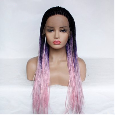 Negro rosa claro bicolor trenza sucia pequeña peluca europea y americana encaje frontal fibra química trenza al por mayor LW0297