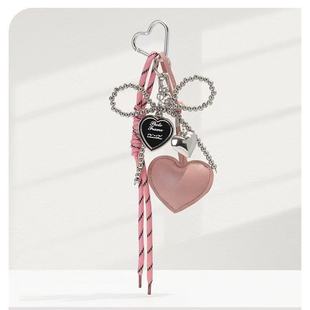 Cute Girl's Heart Silver Bead Bow Miu Bag Pendant Leather Love Super Beautiful Keychain Hanging