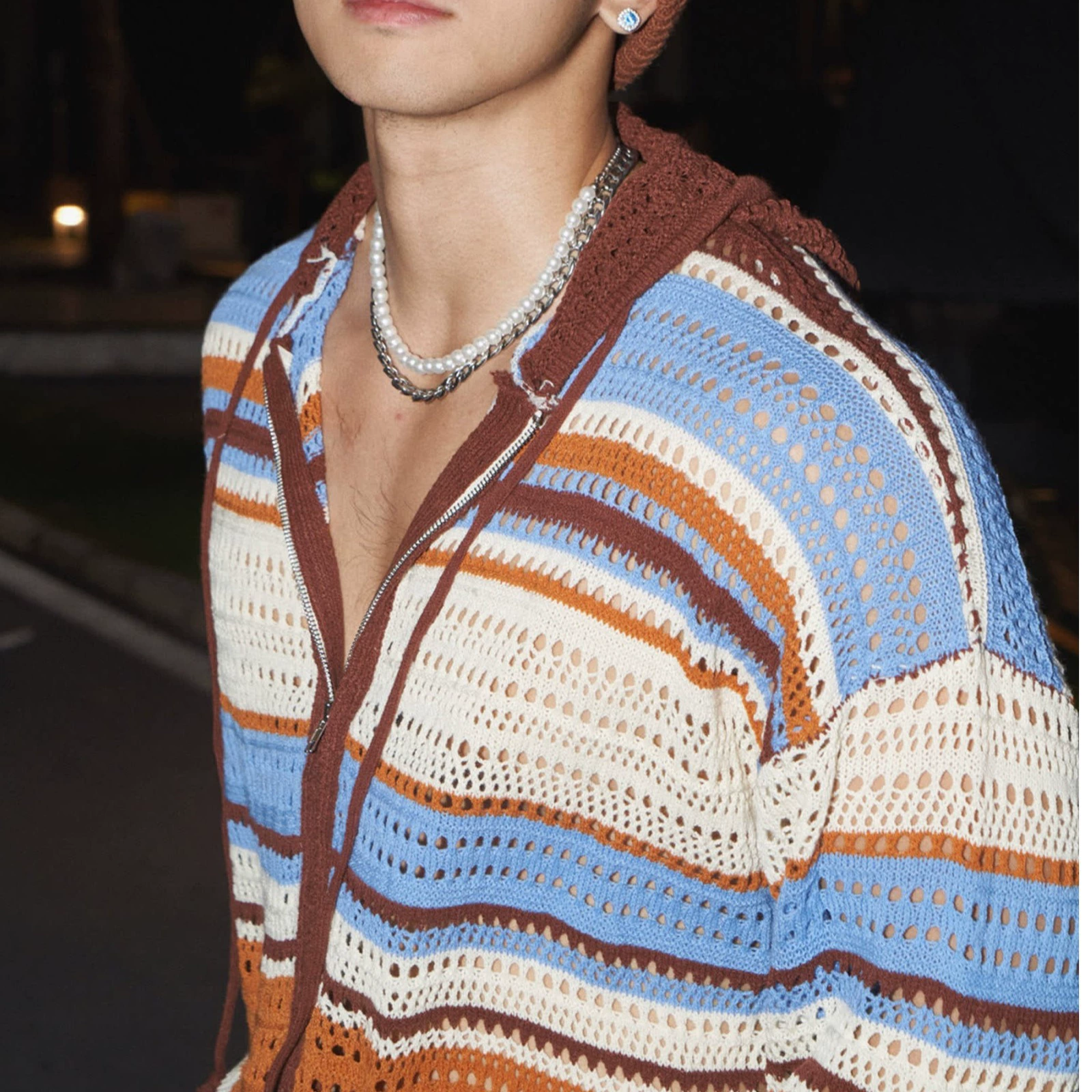 Knitted autumn design cardigan for men and women, sweater, American style, trend of season, sun protection