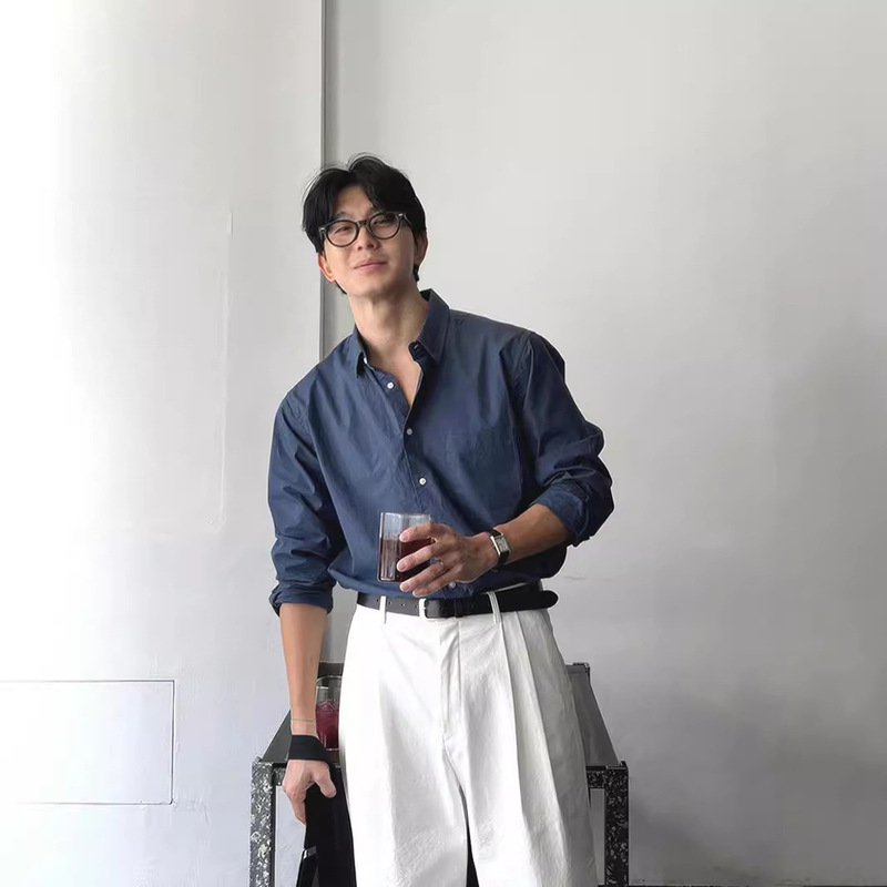 American-style vintage Cotton Linen Shirt Men's European-style Loose Sunscreen Long-sleeved Pleated Texture Linen Tooling Shirt
