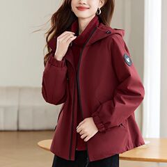 安可拉红冲锋衣春秋外套女款2025新款今年流行宽松连帽夹克