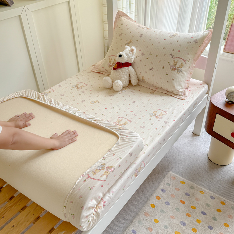 Colcha de cama con estampado de algodón puro, funda de cama para dormitorio de estudiantes de una sola pieza, funda protectora de colchón, juego de tres piezas con todo incluido