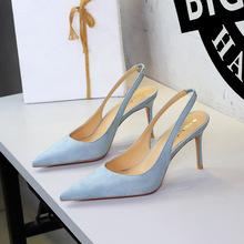 1366 European and American style high-end suede fine high-heeled women's shoes with pointed shallow mouth, comfortable rear air, and a strap for wearing sandals