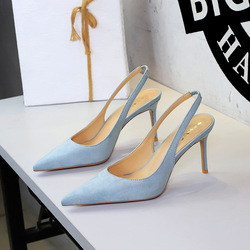 1366 European and American style high-end suede fine high-heeled women's shoes with pointed shallow mouth, comfortable rear air, and a strap for wearing sandals