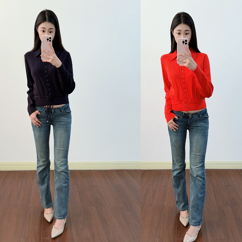 2026 Early Autumn Pure Color Gentle and Elegant Ribbed Drawstring Lapel Knitted Long-Sleeved Cardigan Top for Women 260293 2026 Early Autumn Pure Color Gentle and Elegant Ribbed Drawstring Lapel Knitted Long-Sleeved Cardigan Top for Women 260293