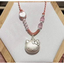 吊坠925纯银猫头桃花编绳凯蒂猫银项链送女友礼物风直销节庆元素