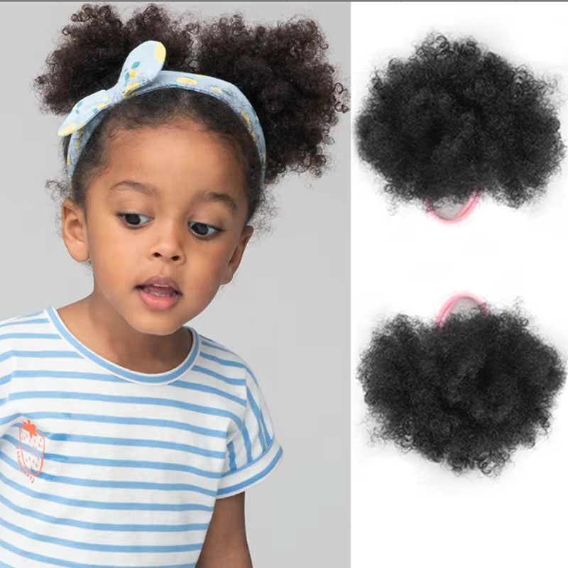 Foreign trade hot selling wig children's hair pack double ponytail chemical fiber African puff curly hair in stock wholesale
