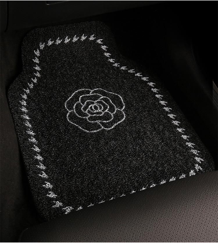 Car Mat Silk Ring Universal Main Driving Carpet Light Luxury Camellia Floor Mat Anti-Dirty Anti-Slip Protection Mat Car Mat