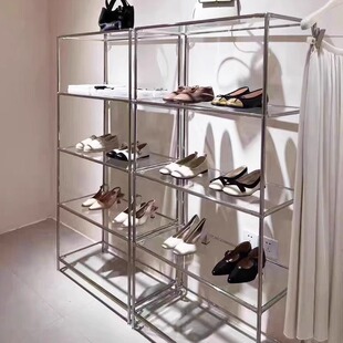 Stainless Steel Clothing Store Shoes Shelf Bag Shoes Display Rack Jewelry Display Glass Display Cabinet Product Display Cabinet